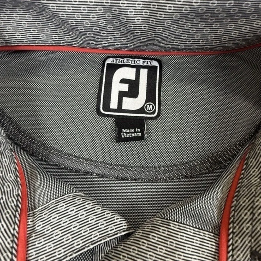 FootJoy Gray White Pattern Golf Polo Men's Medium Athletic Fit Short Sleeve‎